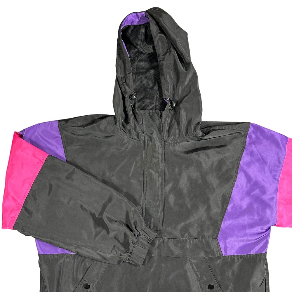 Forever 21 Colorblock Hooded Jacket Women Medium‎ Black Purple Pink Windbreaker